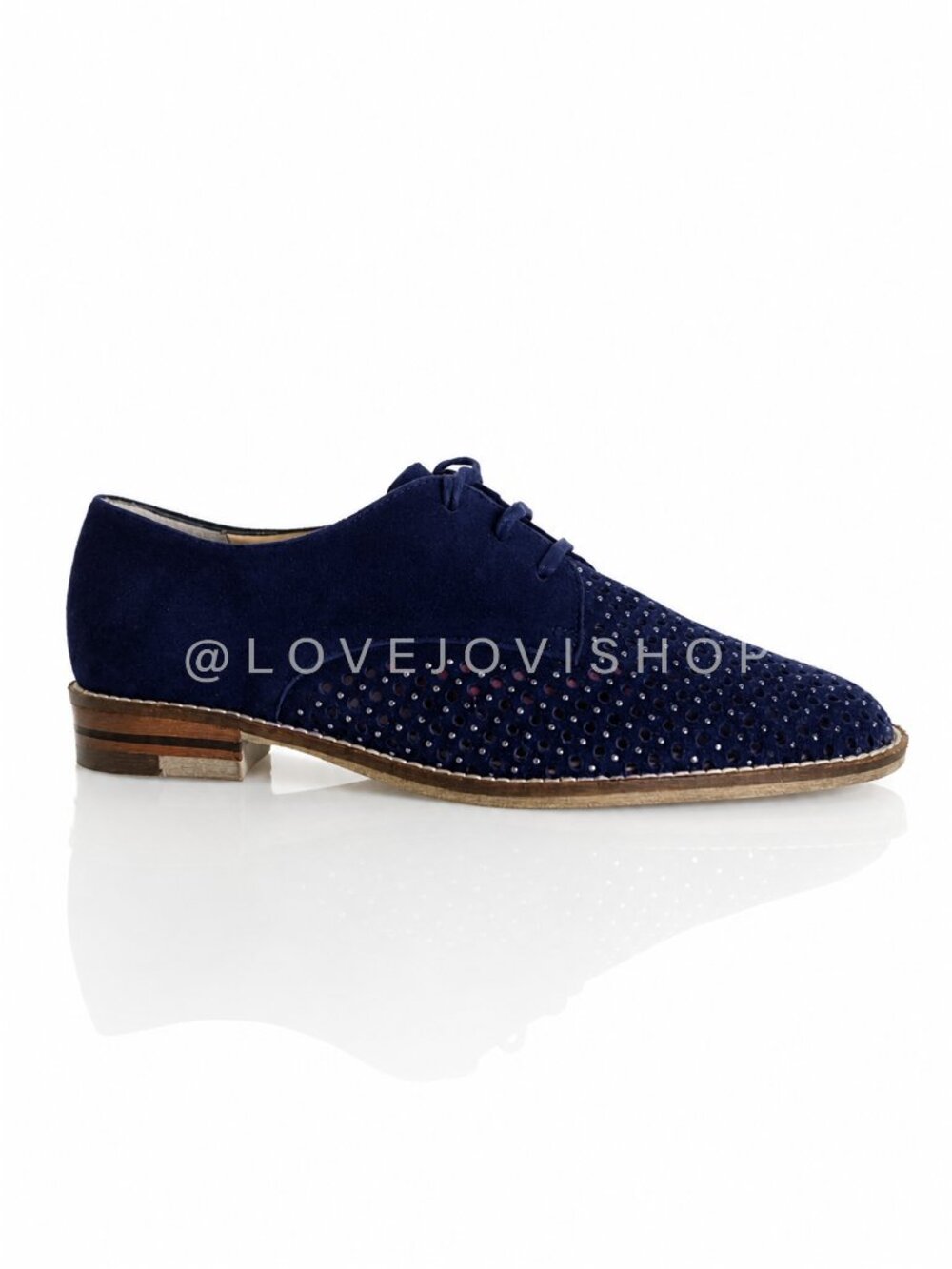 Shoes | Loafer | Ara Navy Suede Oxford Perforated Studded Lace-Up | 6.5